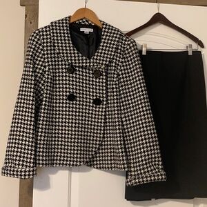 Pendleton Houndstooth Double Button Blazer & Black Lined Pencil Skirt